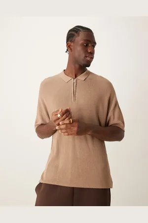 New Look Short sleeve 1/4 zip polo in camel