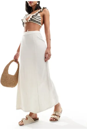 Pimkie Linen back split maxi skirt in stone