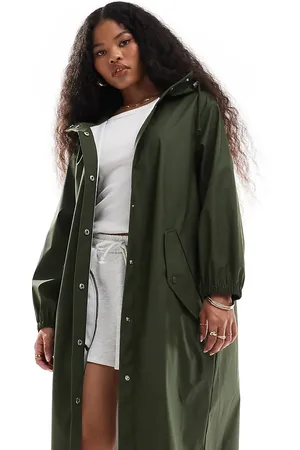 ASOS ASOS DESIGN Petite rubberised rain parka coat in khaki