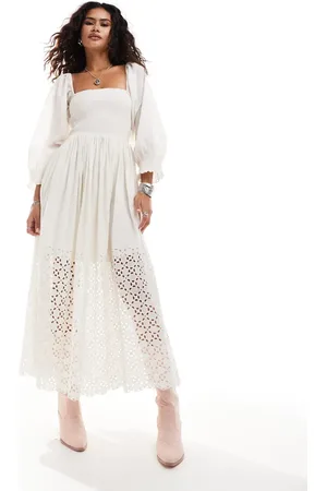 Free People Perfect storm shirred bust midi smock dress in ecru
