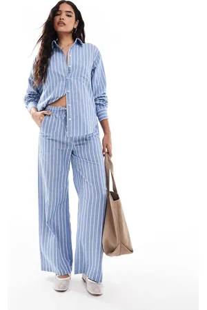 Threadbare Co-ord and white stripe linen look trousers with elasticated waist