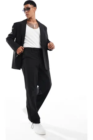 ASOS Techy wide leg suit trousers in with toggle hem