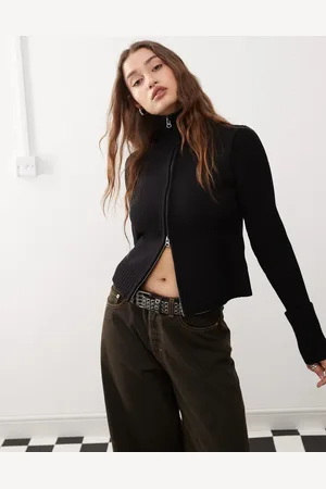 Weekday Winona high neck zip cardigan with folded cuffs in