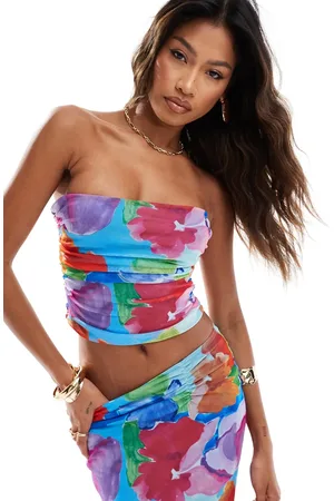 ASOS Co-ord sleeveless mesh ruched side corset top in bright floral print