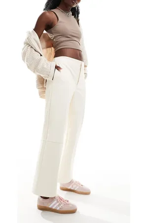 ASOS Faux leather cropped trousers in off