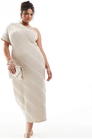 ASOS ASOS DESIGN Curve structured plait detail midi dress in cream