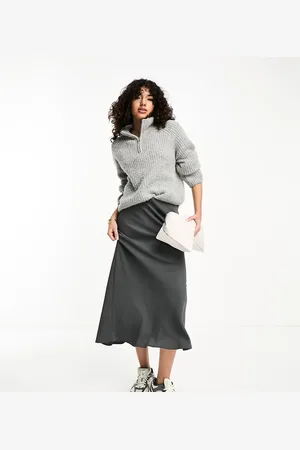 Pieces® Satin midi skirt in
