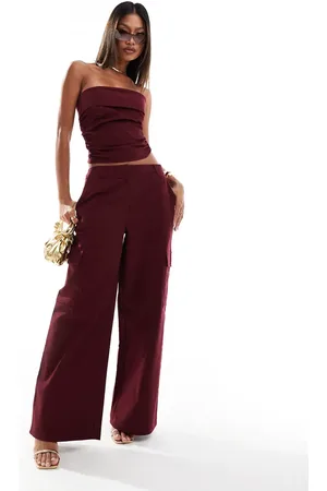 Kaiia Exclusive wide leg trousers co-ord in dark burgundy