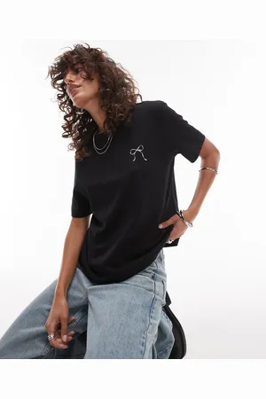 SELECTED Femme cropped t-shirt with bow print in