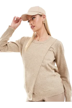 Mama;licious Mamalicious maternity split front jumper with nursing functionality in beige