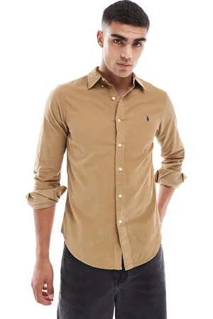 Ralph Lauren Icon logo slim fit cord shirt in tan