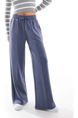 Bershka Tie waist wide leg joggers in blue