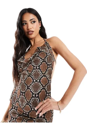 Kaiia Mix & match slinky cowl neck tie back top in snake print