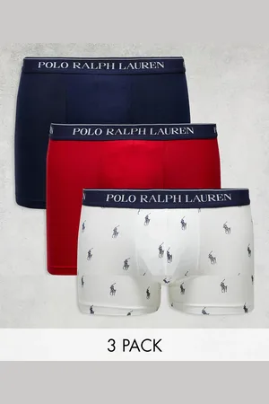 Ralph Lauren 3 pack trunks with logo waistband in red navy
