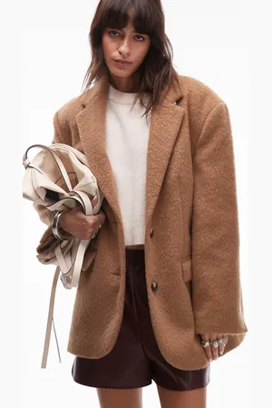 Topshop Brushed wool look blazer coat in toasted coconut