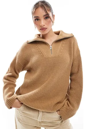 SELECTED Femme half zip jumper in tan