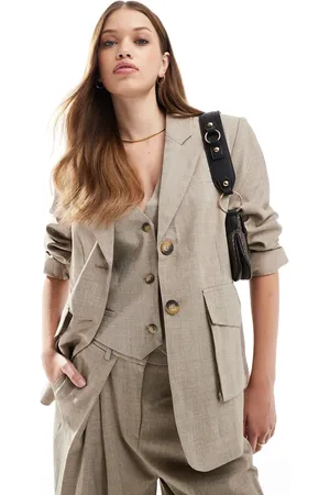 VERO MODA Aware textured blazer co-ord in taupe melange
