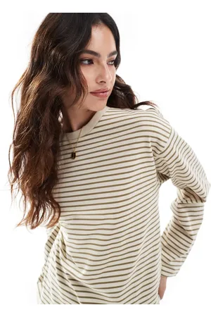 VILA Stripe long sleeve t-shirt in olive stripe