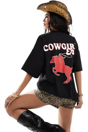 Kaiia Cowgirl era logo back print oversized t-shirt in