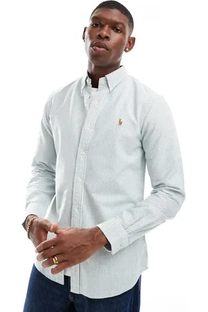 Ralph Lauren Icon logo slim fit stripe oxford shirt in dark /white