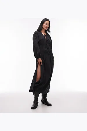Topshop Gathered bust midi dress in charcoal cupro