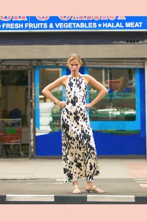Topshop Halter maxi dress in cow print