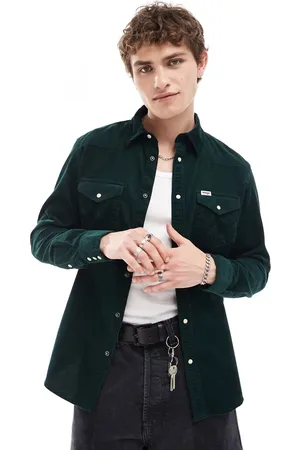 Wrangler Western 1 pocket cord shirt in dark