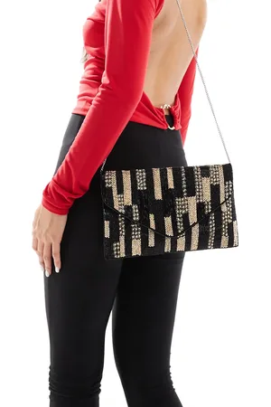 True Decadence Beaded envelope clutch bag in and gold