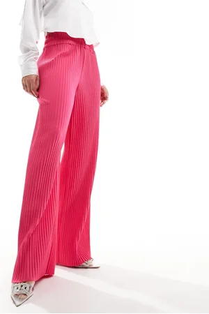 Y.A.S High waisted wide leg plisse trousers in hot - BPINK