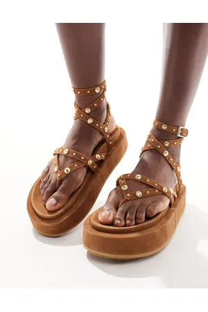 ASOS Fondue premium suede studded strappy sandals in tan