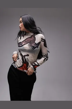 Topshop Abstract ranch crinkle long sleeve in