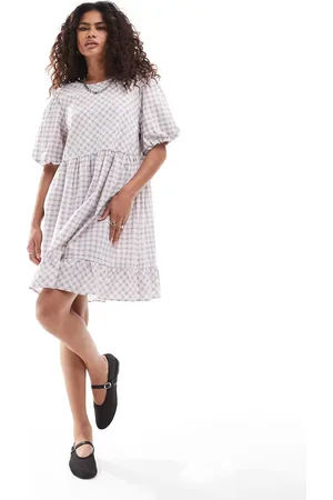 Monki Short sleeve smock mini dress in check