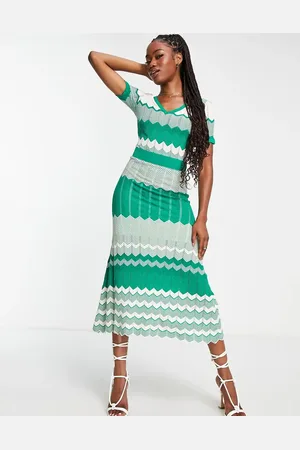 Morgan Knitted contrast panel cap sleeve midi dress in