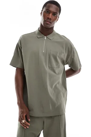 New Look 1/4 zip pique polo shirt co-ord in khaki