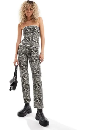 Basic Pleasure Mode Crowd print straight leg jeans co-ord in