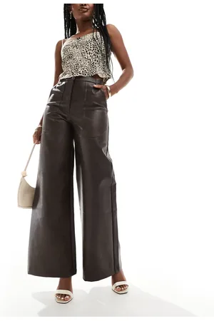 Bardot Faux leather wide leg trousers in dark chocolate