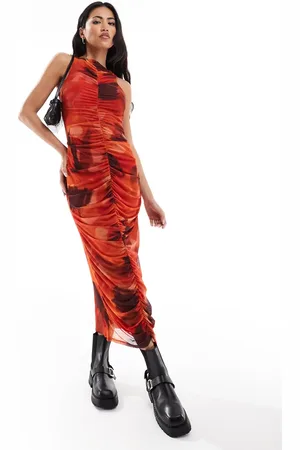 River Island Ruched floral print mesh midi dress in