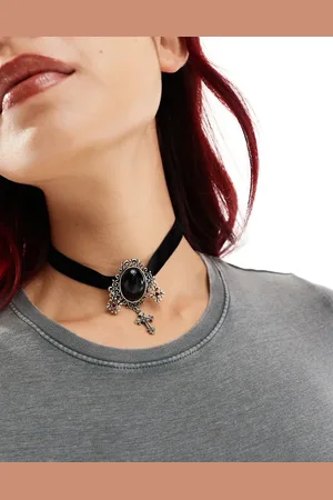 Reclaimed Unisex choker with stone and cross in velvet