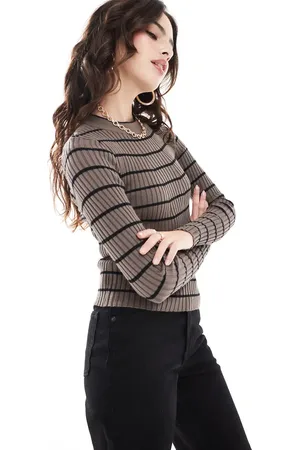 Pieces® Chunky ribbed knit long sleeve top in stripe
