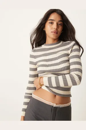 Pieces® Chunky ribbed knit long sleeve top in bold stripe