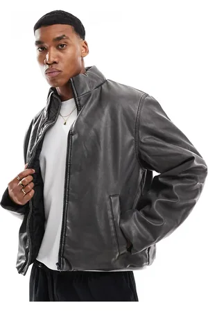 ASOS Washed faux leather puffer jacket in