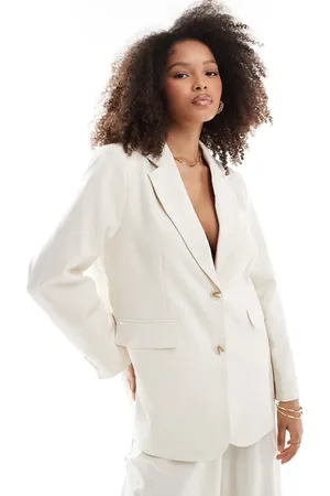 VILA Split back oversized blazer co-ord in beige
