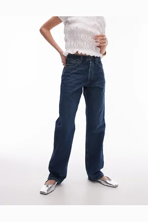 Topshop High rise straight Kort jeans in tinted dark