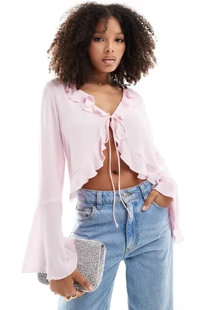Y.A.S Frill detail tie front blouse in powder - LPINK