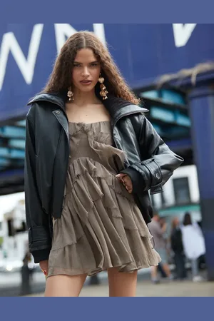 ASOS Oversized funnel neck leather look jacket in