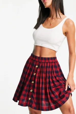 Superdry Dakota check button through mini skirt in