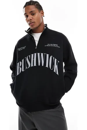 Bershka 1/4 zip printed sweatshirt in