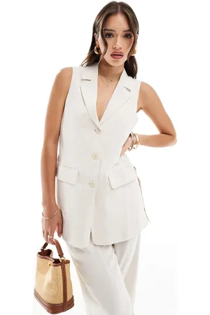 Style Cheat Linen waistcoat in cream co-ord