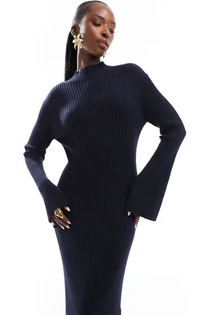 French Connection Knitted midi jumper dress with flare sleeve in