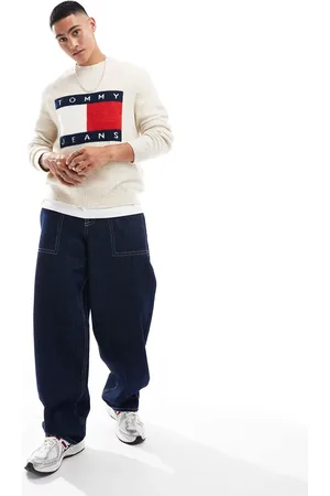 Tommy Hilfiger Large flag logo jumper in off melange